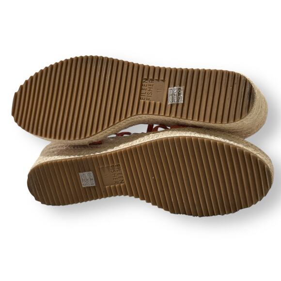 Eileen Fisher Wanda Espadrille Sandals Size 11 Wedge Strappy Leather Orange Tan - Picture 6 of 7